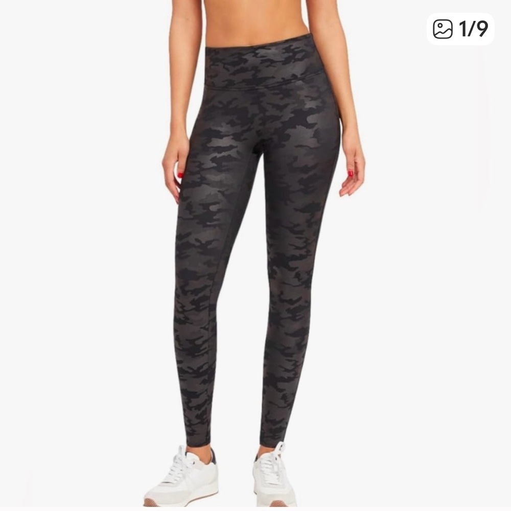 SPANX Dark Camouflage Faux Leather Leggings